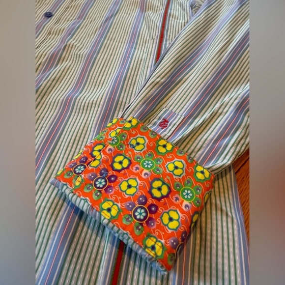 Robert Graham Floral Flip Cuff Button Down Shirt Men's Size Large Vert Stripe - Picture 6 of 14